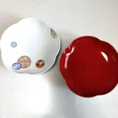 【未使用】深川製磁 皿 2枚セット 花柄 赤絵