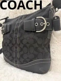 【美品】COACH ショルダーバッグ　シグネチャー　 ブラック　3574 肩掛け