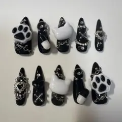ネイルチップ ブラック 黒 猫 地雷系 量産型