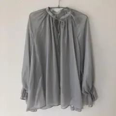 グレー シフォン シャツ 長袖 リボン付き