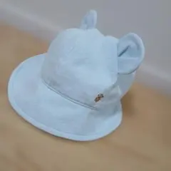 【美品】ファミリア 水色 紐付きベビー帽子 45-47cm