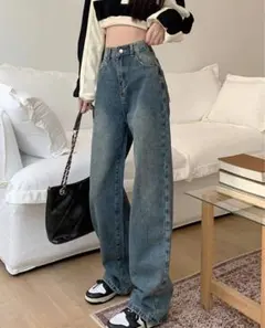 SHEIN ハイウエスト ワイドレッグ ジーンズ