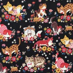 KOKKA 綿プリント　オックス　ねこ　黒