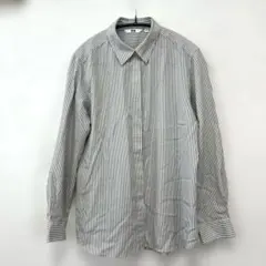 UNIQLO ストライプ 白　グレー　長袖シャツ コットン混紡　M