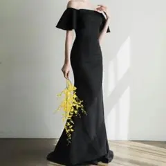 【美品】オフショルダー黒ドレス　結婚式　二次会　パーティー　おまけ付き