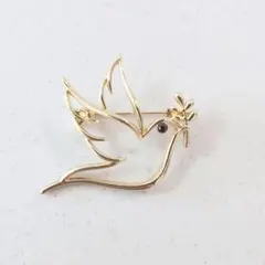 ゴールド バード ブローチ・シンプル 鳥 葉 a1-2959