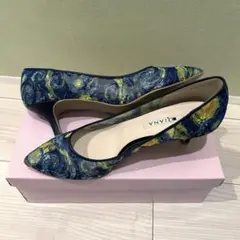 【新品未使用品】DIANA 絵画シリーズ　ブルーゴッホ　ラメ生地　パンプス 極美品】DIANA 絵画シリーズ ブルー ゴッホ ラメ生地 パンプス