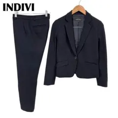 INDIVI パンツスーツ セットアップ ストライプ 日本製 ネイビー 40