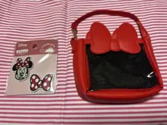 ★新品★ディズニーミニーちゃん２点セット★バッグチャームポーチ、ワッペン★