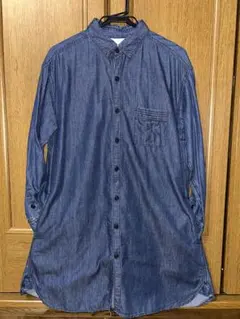 デニムブルー 長袖ボタンアップシャツ　Shuca