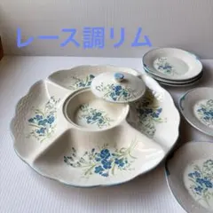 蓋付き オードブル皿 パーティープレート 仕切り大皿　花柄　昭和レトロ　レース調のサムネイル