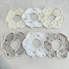 スタイ 6枚セット 360° よだれかけ 花びら型 二重ガーゼ 保育園 洗い替え