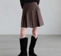 チェックプリーツミニスカートブラウン