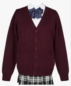 CAMPURE ＶネックカーディガンLサイズ ワインレッド スクールカーディガン
