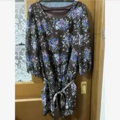 k*u様 【300円～】チュニックワンピース 花柄 リボン ブラウン フリーサイ