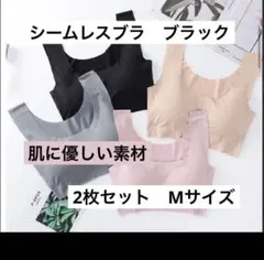シームレスブラ ノンワイヤー Mサイズ ストレスフリー ブラック 2枚セット
