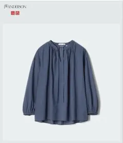 コットンシアーポリュームブラウス Lサイズ ダークブルー　お値下げしました！