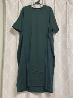 美品 ミズイロインド 半袖 ボリュームフレアワンピース フリー ブルー