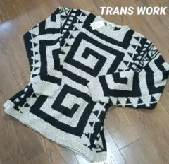 【新品B品】TRANS WORK 幾何学模様 長袖コットンニットセーター