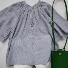 ビューティー&ユース ストライプブラウス 五分袖 春トップス ゆったり