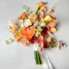 【大人気カラー】明るく元気な印象に♪オレンジ×ホワイトの花嫁ブーケ M13