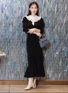 snidel プリーツカラーニットワンピース