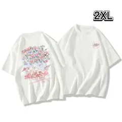 Tシャツ　花柄バックプリント　オーバーサイズ　韓国ファッション　ユニセックス　白