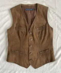 ラルフローレン Ralph Lauren やぎ皮　ブラウン レザーベストのサムネイル
