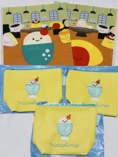 にっこりーノパーク　限定合皮刺繍ポーチ　クリームソーダ3個&クリアファイル2枚