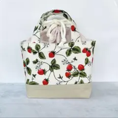 ハンドメイド 巾着付きミニトートランチバッグ ストロベリー