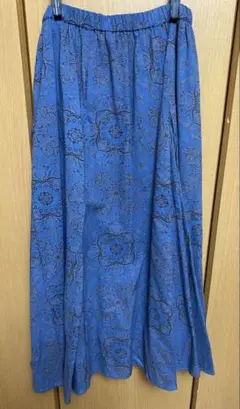 美品　モロッカン柄　ロングフレアスカート　ブルー　L