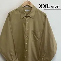 USA古着　長袖シャツ　XXL　ベージュ　無地　サティーン　VAN HEUSEN