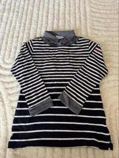 adidas ネイビー・ホワイトストライプ ポロシャツ M
