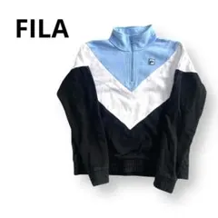 FILA フィラ ハーフジップスウェット 切り替え ワッペン ブラック ホワイト