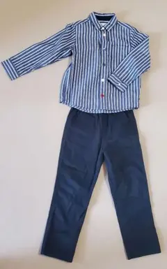 【美品】GLOBAL WORK　ストライプシャツ&黒パンツ　Mサイズ