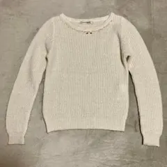 【ミッシュマッシュ】ホワイト　ビジュー付きセーター　クルーネック　ラメ