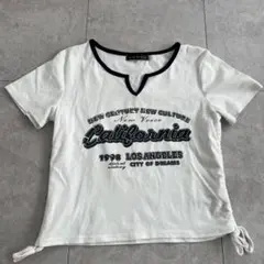 ゴージ　カットソー　Tシャツ　半袖　ロゴ　白　サイドドロスト フリーサイズのサムネイル