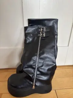 黒 厚底 ロングブーツ ジッパー付き
