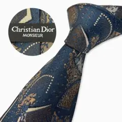 Christian Dior シルクネクタイ ペイズリー アート柄 ブルー