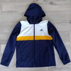 美品 キッズ adidas ウインドブレーカー 裏起毛 160cm 男の子 紺
