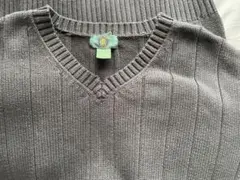 古着　リブ編み Vネックニット　 ブラック