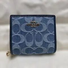 新作 COACH デニム スナップ ウォレット・シグネチャー　インディゴのサムネイル