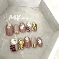 【No.32】ネイルチップ　成人式　フラワーデザイン　ピンク