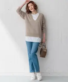 【CLASSY.6月号掲載/洗える】ピュアリネンバルキー Vネックニット