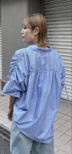 【美品】大人気完売 Ungrid ギャザーデザイン 2wayストライプシャツ