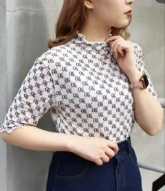 INGNI チュールトップス 半袖 夏服 モノグラム柄 シアー 透け感のサムネイル