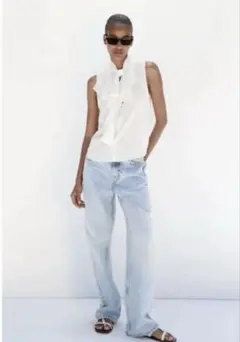 ZARA フリルトップス　ノースリーブ　ブラウス　リボン　H&M clear