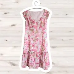 OFUON❤️花柄フリルワンピース ノースリーブ 40 ピンク系