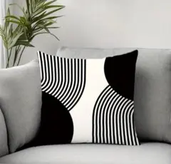 幾何学模様 クッションカバー 白黒