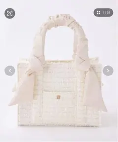 NICE CLAUP ギャザーリボンハンドルツイードミニトートバッグのサムネイル